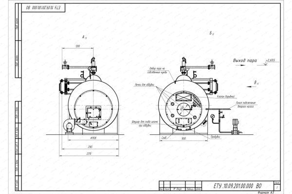 Чертеж парового котла 1000 кг температура 170 С на угле